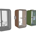 Three Colored Soundproof Office Pods With Desk And Chair Setup