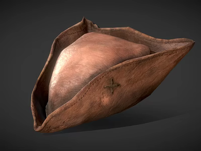 Vintage Brown Leather Hat With Cross Decoration And Classic Retro Design 3d model