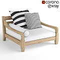 Natural Wooden Frame Leisure Chair With White Cushion And Striped Pillows