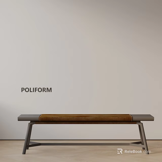 Poliform Modern Sofa Bench With Grey Brown Woven Detail And Metal Legs Against Light Wall 3d model 