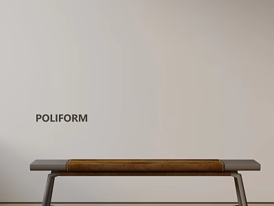 Poliform Modern Sofa Bench With Grey Brown Woven Detail And Metal Legs Against Light Wall 3d model