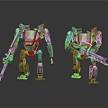 Two Sci Fi Robots With Mechanical Arms And Weaponry On Gray Background
