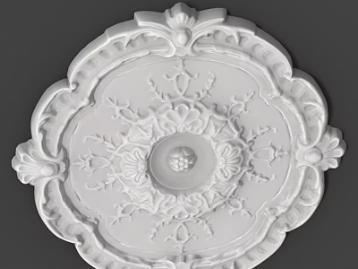 Decorative White Ceiling Medallion With Ornate Floral Carvings And Central Round Detail 3d model