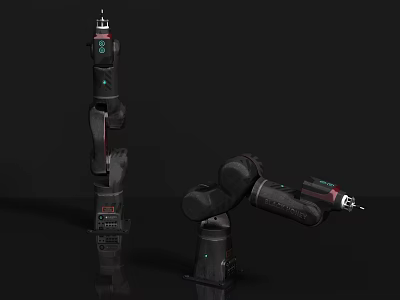 Intelligent Robotic Arms With Articulated Joints Tool Attachments And Curved Upright Postures 3d model