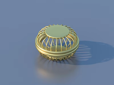 Golden Metal Decorative Storage Container with Round Cage Like Design for Home Use 3d model