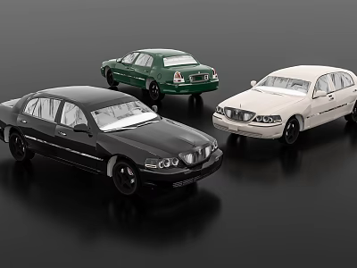 Black Green And White Sedan Car Models Displayed Together On Black Surface 3d model