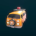 Orange Vintage Van With Roof Rack Red Box Surfboard And Palm Tree Decals