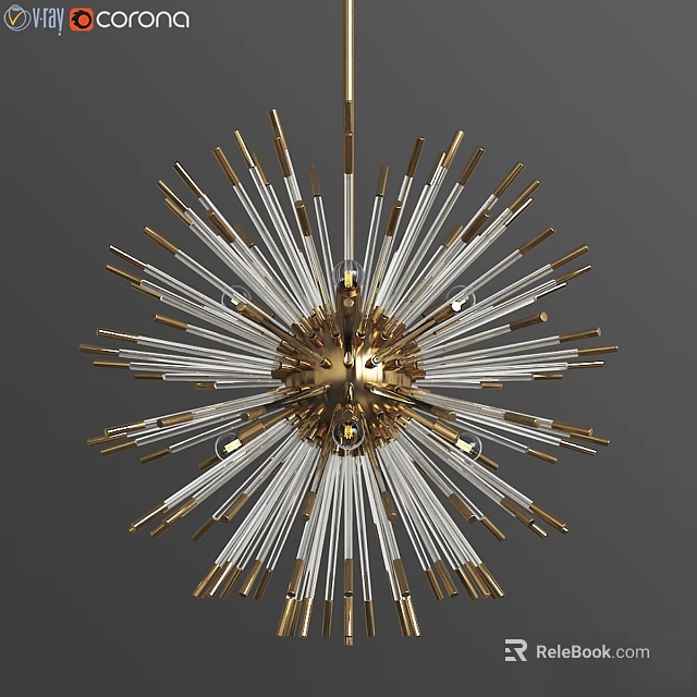 Modern Spherical Chandelier With Gold Silver Metal Rods And Crystal Accents 3d model 