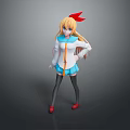 Cute Game Anime Character With Blonde Hair Red Bow And Blue White Uniform