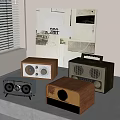 Vintage And Modern Design Audio Speakers With Wooden Elements And Digital Display On Tabletop