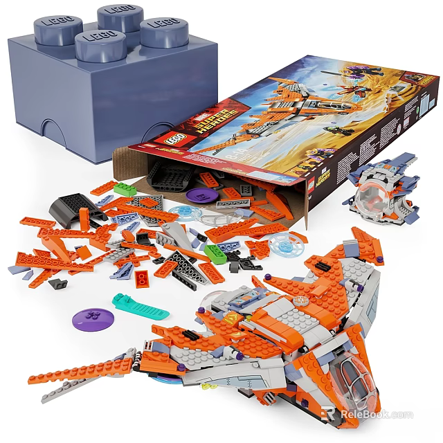 Lego Toy Doll Construction Set with Scattered Bricks Open Box and Partially Built Orange Model 3d model 