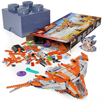 Lego Toy Doll Construction Set with Scattered Bricks Open Box and Partially Built Orange Model 3d model