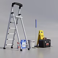 Essential Tools for Public Facilities Maintenance Including Ladder Mop Warning Sign and Supplies