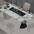 Modern Tea Table And Chairs With Marble Surface Transparent Chairs And Tea Cups 3d model