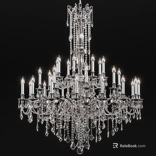 Luxury Crystal Chandelier With Candle Shaped Lights And Hanging Crystals 3d model 