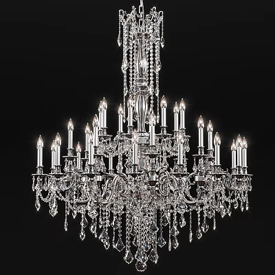 Luxury Crystal Chandelier With Candle Shaped Lights And Hanging Crystals 3d model