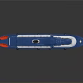 Blue And White Cruise Ship With Red Accents And Flag 3D Rendering