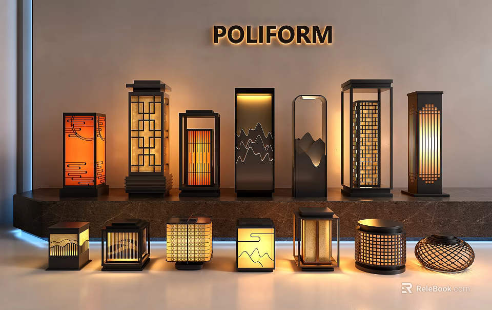 Stylish Modern Decorative Outdoor Lights With Various Designs And Geometric Mountain Patterns 3d model 