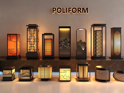 Stylish Modern Decorative Outdoor Lights With Various Designs And Geometric Mountain Patterns 3d model