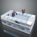 Modern Building Model With Block Structure And Water Pattern Base Featuring Two People
