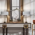 Elegant Modern Entryway Console Table And Side Cabinet With Mirror Table Lamps Vase And Plant