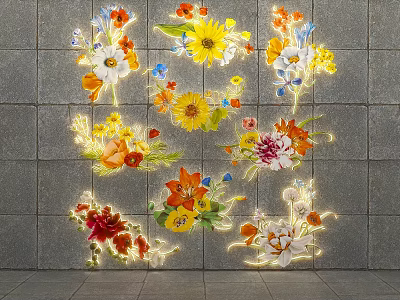 Vibrant Colorful Flower Illuminated Photo Taking Spot On Gray Stone Wall 3d model