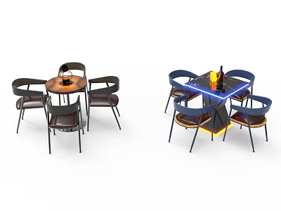 Round and Square Dining Table Sets Featuring Chairs Decorative Items and Lighting Effects 3d model