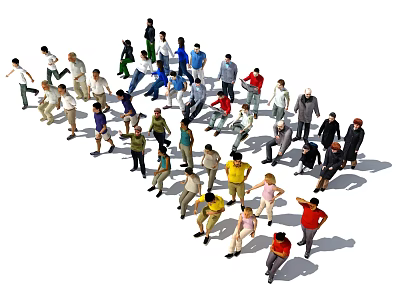 Group of Diverse People in Various Poses Standing and Sitting Together 3d model