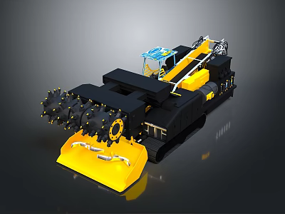 Heavy Duty Mining Excavator With Black Yellow Body Crawler Tracks And Cutting Head 3d model