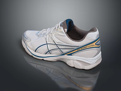 White Sports Shoes With Blue And Gold Stripes For Comfortable Athletic Wear 3d model