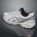 White Sports Shoes With Blue And Gold Stripes For Comfortable Athletic Wear