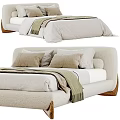 Modern Double Bed With Cozy Neutral Tones Bedding Soft Pillows And Striped Blanket