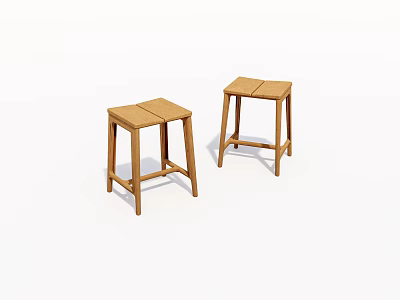 Wooden Stools With Simple Design Two Pieces Modern Style Solid Structure 3d model
