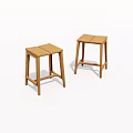 Wooden Stools With Simple Design Two Pieces Modern Style Solid Structure