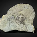 Natural Stone Slab With Detailed Radial Fossil Pattern And Natural Surface Texture Scaled Size