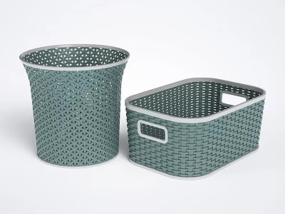 Green Perforated Laundry Storage Baskets Round And Square With Gray Edges 3d model