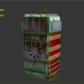 Modern Stacked Electrical Appliance With Metallic Body Red Panels And Fan