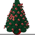 Christmas Tree Decorative Ornament Set With Green Pine Pink Balls And Bows