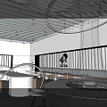 Modern Milk Tea Shop Interior With Round Tables Chairs And Brand Logo