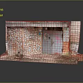 Aged Small Building Structure With Weathered Brick Wall Sticker And Rusty Metal Door
