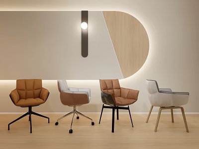 Stylish Office Chairs With Various Styles Brown White Upholstery Metal Wooden Legs Modern Office 3d model
