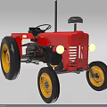 Classic Red Functional Tractor With Large Wheels Yellow Rims And Exhaust Pipe