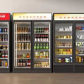 Commercial Display Refrigerators Stocked With Beverages Food Items And Coca-Cola For Summer Promotion