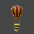 Colorful Hot Air Balloon With Red Yellow Stripes Flag And Hanging Basket