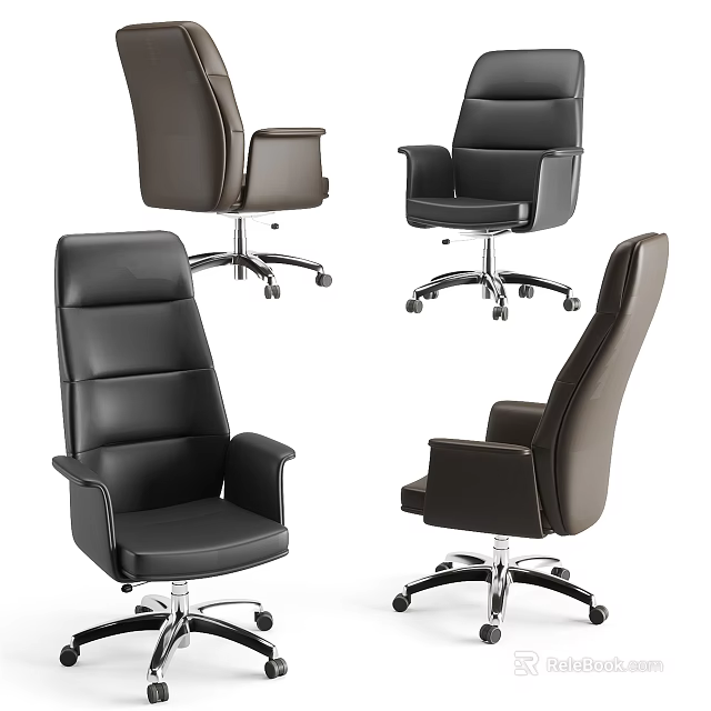 Multiple Styles Black And Brown Leather Modern Office Chair With Wheels 3d model 