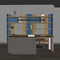 Modern Home Office Desk With Wooden Bookshelf Leather Chair And Decorative Items