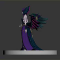 Mythical Woman With Purple Long Dress And Pink Green Wings Standing On White Circular Platform