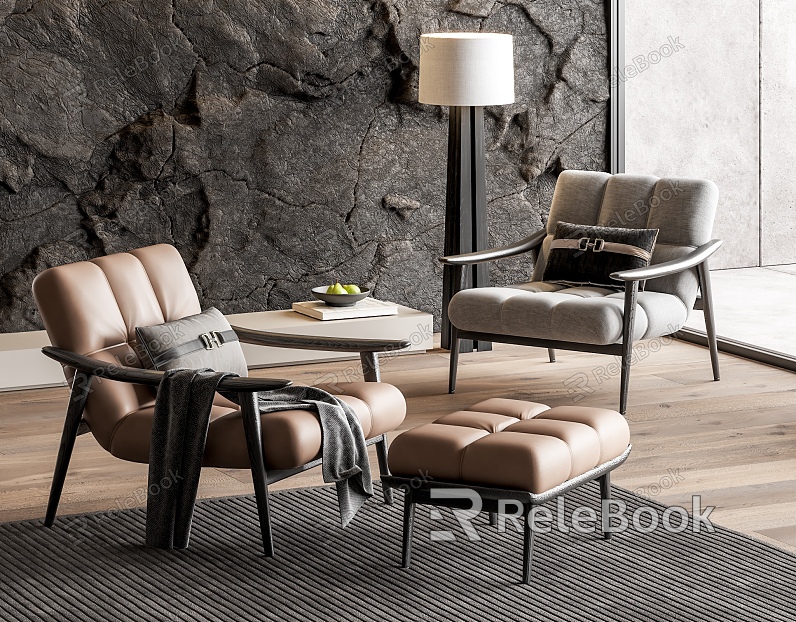 Modern Minotti Leisure Chair Armchair Floor Lamp Stone Background Wall model