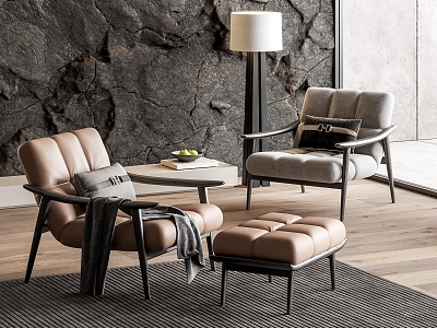 Modern Minotti Leisure Chair Armchair Floor Lamp Stone Background Wall model