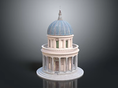Detailed Classical Architecture Model With Blue Dome Spire Columns And Circular Base 3d model